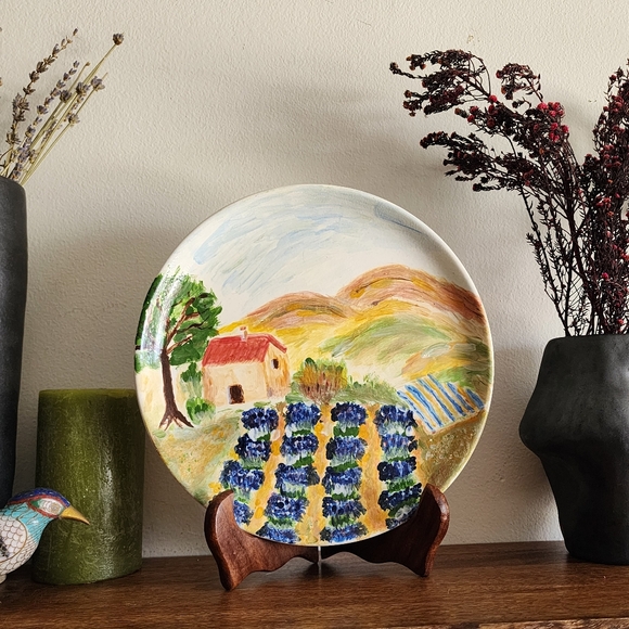 Beautiful Handmade Impressionist Cottage Country Scenery Ceramic Plate - Picture 7 of 11